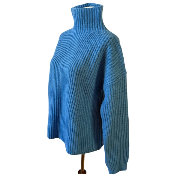 0039 ITALY LONA CASHMERE WOOL MOCK TURTLENECK SWEATER RIBBED ITALIAN NWT BLUE M - Picture 4 of 13